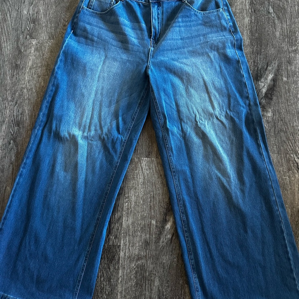 HALARA Deep Blue Wide-Leg Flare Jeans